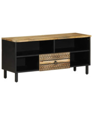 Meuble TV noir 100x33,5x46 cm bois massif manguier brut | Mobilier & Déco
