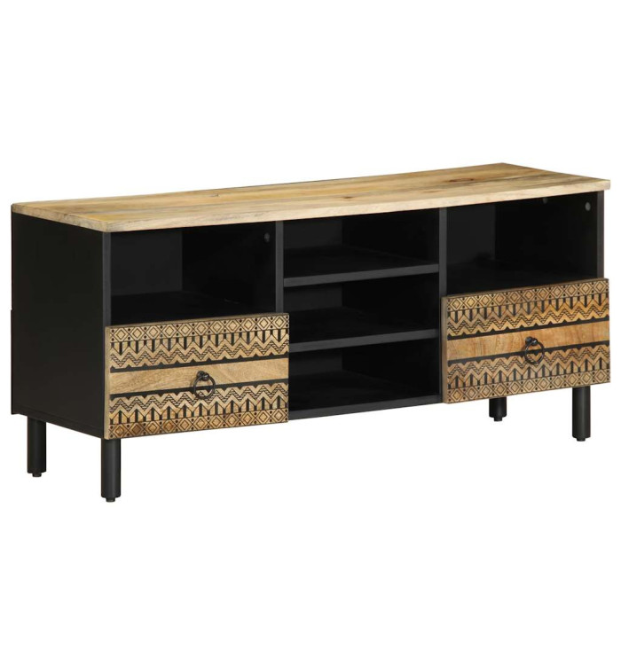 Meuble TV noir 100x33,5x46 cm bois massif manguier brut | Mobilier & Déco