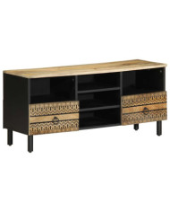 Meuble TV noir 100x33,5x46 cm bois massif manguier brut | Mobilier & Déco