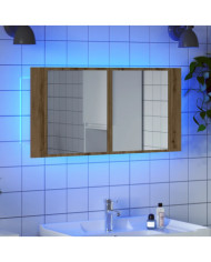 Armoire à miroir LED chêne artisanal 90x12x45cm bois ingénierie | Mobilier & Déco