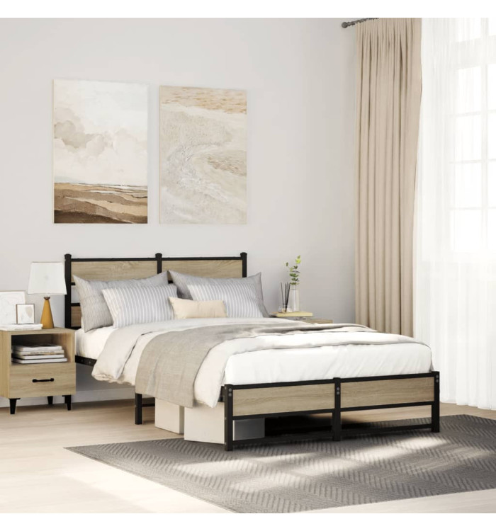 Cadre de lit en métal sans matelas chêne sonoma 120x200 cm | Mobilier & Déco