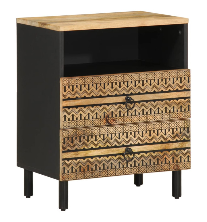 Table de chevet noir 50x33x62 cm bois de manguier massif brut | Mobilier & Déco