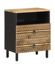Table de chevet noir 50x33x62 cm bois de manguier massif brut | Mobilier & Déco