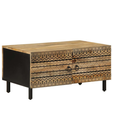 Table basse noir 80x50x40 cm bois de manguier massif brut | Mobilier & Déco