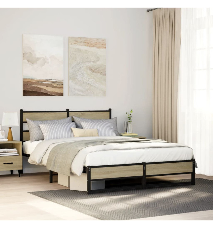 Cadre de lit en métal sans matelas chêne sonoma 140x190 cm | Mobilier & Déco