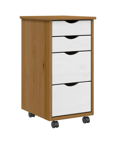 Armoire roulante avec tiroirs MOSS bois de pin marron miel | Mobilier & Déco