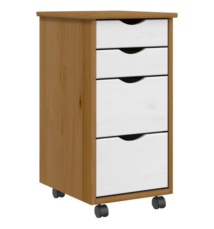 Armoire roulante avec tiroirs MOSS bois de pin marron miel | Mobilier & Déco