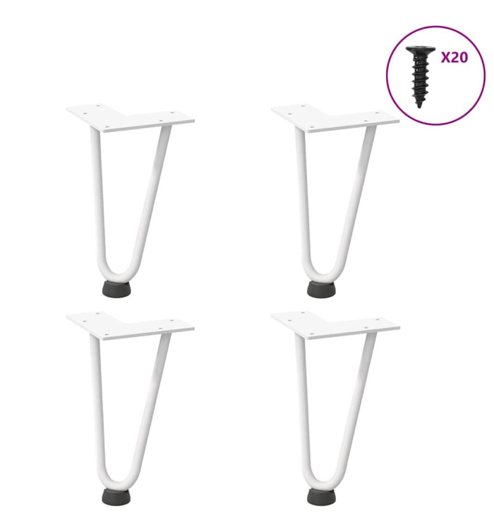Pieds en épingle à cheveux pour table basse 4 pièces Blanc 20 cm Acier massif | Mobilier & Déco