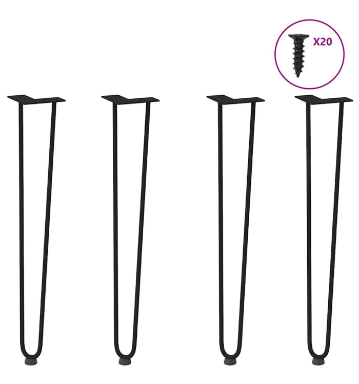 Pieds en épingle à cheveux pour consoles, lot de 4, noir, 72 cm, acier massif | Mobilier & Déco