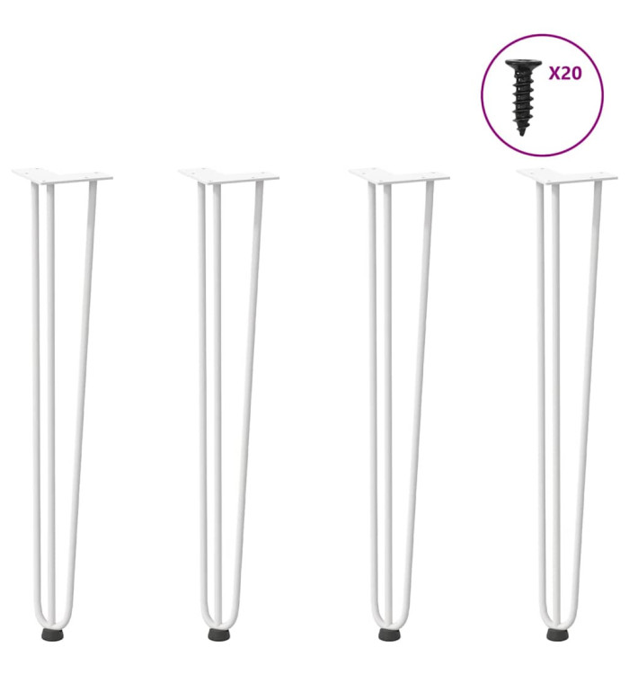 Pieds en épingle à cheveux pour consoles, lot de 4, blanc, 72 cm, acier massif | Mobilier & Déco