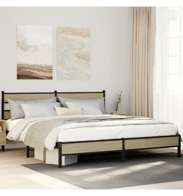 Cadre de lit en métal sans matelas chêne sonoma 200x200 cm | Mobilier & Déco