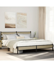 Cadre de lit en métal sans matelas chêne sonoma 200x200 cm | Mobilier & Déco