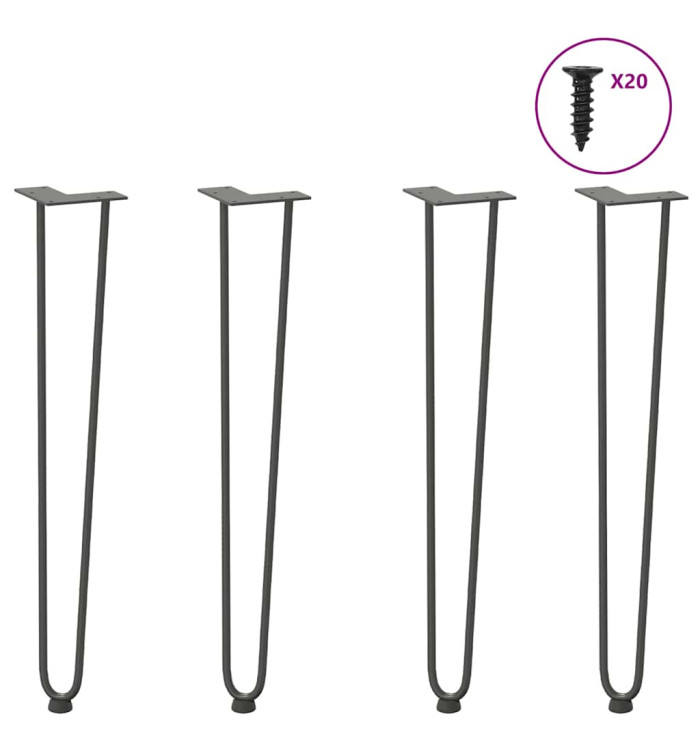 Pieds en épingle à cheveux pour consoles, lot de 4, anthracite, 72 cm, acier massif | Mobilier & Déco