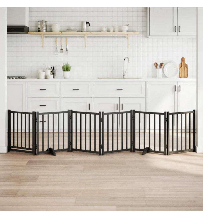 Barrière pour chiens avec porte 6 panneaux bois de sapin massif | Mobilier & Déco