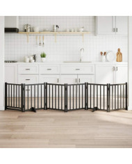 Barrière pour chiens avec porte 6 panneaux bois de sapin massif | Mobilier & Déco