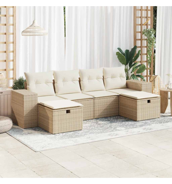 Salon de jardin avec coussins 6 pcs beige résine tressée | Mobilier & Déco