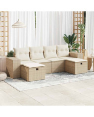 Salon de jardin avec coussins 6 pcs beige résine tressée | Mobilier & Déco