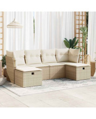 Salon de jardin avec coussins 6 pcs beige résine tressée | Mobilier & Déco