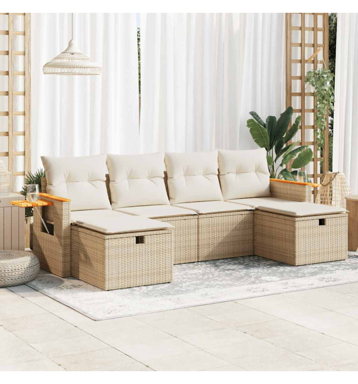 Salon de jardin avec coussins 6 pcs beige résine tressée | Mobilier & Déco