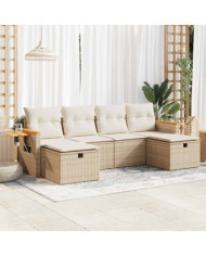 Salon de jardin avec coussins 6 pcs beige résine tressée | Mobilier & Déco