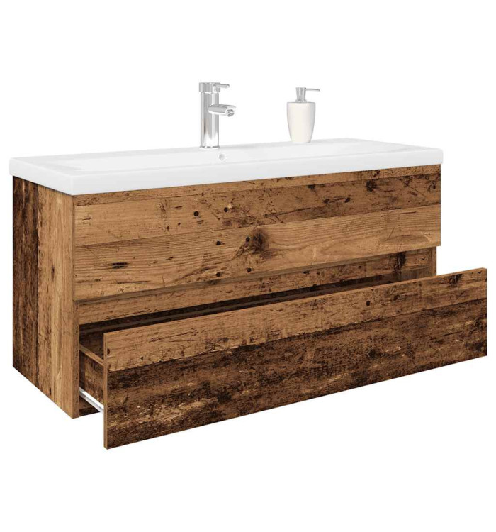 Meuble lavabo avec bassin et robinet intégrés vieux bois | Mobilier & Déco