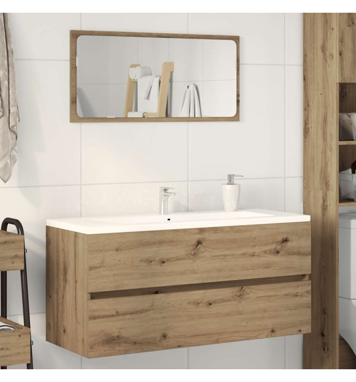 Armoire lavabo chêne artisanal 100x38,5x45 cm bois d'ingénierie | Mobilier & Déco