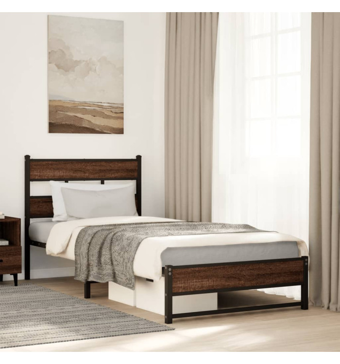 Cadre de lit en métal sans matelas chêne marron 100x200 cm | Mobilier & Déco