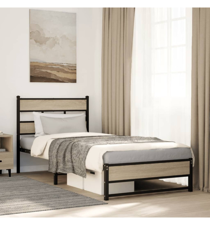 Cadre de lit en métal sans matelas chêne sonoma 100x190 cm | Mobilier & Déco