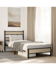 Cadre de lit en métal sans matelas chêne sonoma 100x190 cm | Mobilier & Déco
