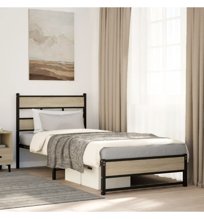 Cadre de lit en métal sans matelas chêne sonoma 90x190 cm | Mobilier & Déco