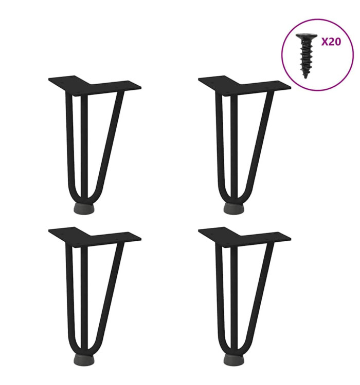 Pieds en épingle à cheveux pour table basse 4 pièces Noir 20 cm Acier massif | Mobilier & Déco