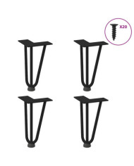 Pieds en épingle à cheveux pour table basse 4 pièces Noir 20 cm Acier massif | Mobilier & Déco