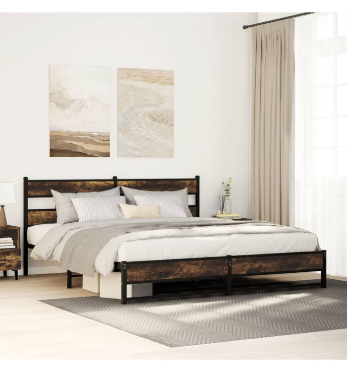 Cadre de lit en métal sans matelas chêne fumé 183x213 cm | Mobilier & Déco