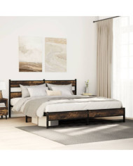 Cadre de lit en métal sans matelas chêne fumé 183x213 cm | Mobilier & Déco