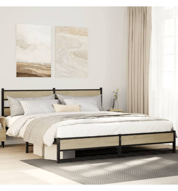 Cadre de lit en métal sans matelas chêne sonoma 183x213 cm | Mobilier & Déco