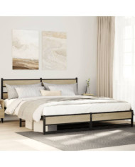 Cadre de lit en métal sans matelas chêne sonoma 183x213 cm | Mobilier & Déco
