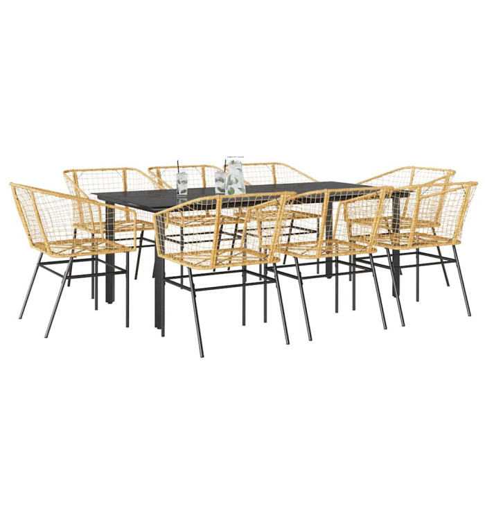 Ensemble à manger de jardin 9 pcs marron résine tressée verre | Mobilier & Déco