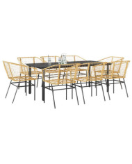 Ensemble à manger de jardin 9 pcs marron résine tressée verre | Mobilier & Déco