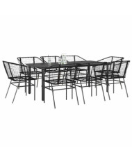 Ensemble à manger de jardin 9pcs noir poly rotin verre | Mobilier & Déco