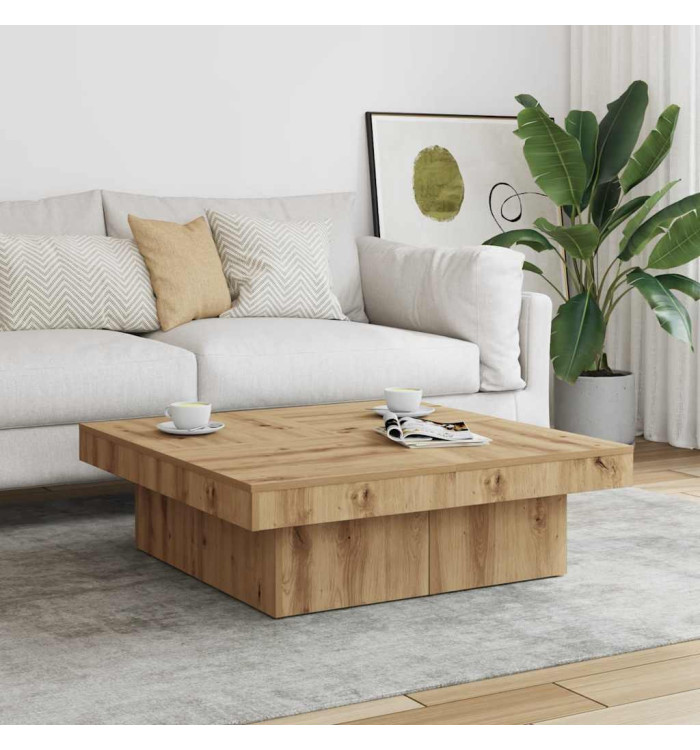 Table basse chêne artisanal 90x90x28 cm bois d'ingénierie | Mobilier & Déco