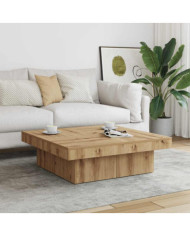 Table basse chêne artisanal 90x90x28 cm bois d'ingénierie | Mobilier & Déco