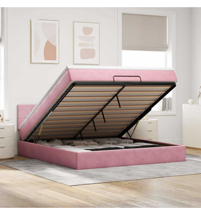 Cadre de lit ottoman avec matelas rose 180x200 cm velours | Mobilier & Déco