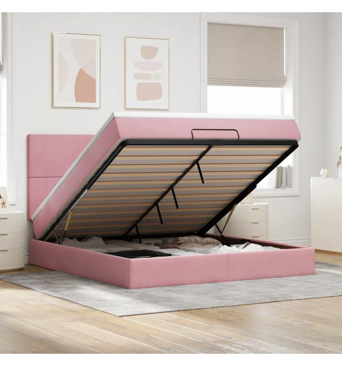 Cadre de lit ottoman avec matelas rose 180x200 cm velours | Mobilier & Déco