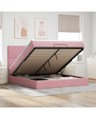 Cadre de lit ottoman avec matelas rose 180x200 cm velours | Mobilier & Déco