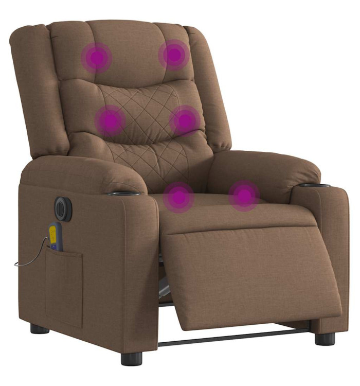 Fauteuil inclinable de massage électrique marron tissu | Mobilier & Déco