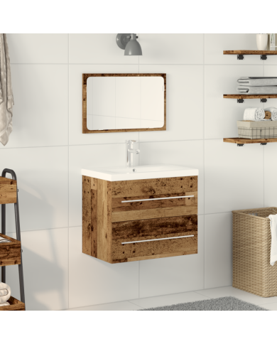 Meuble de Salle de Bain avec Lavabo Intégré Bois Ancien Bois Ingénierie | Mobilier & Déco