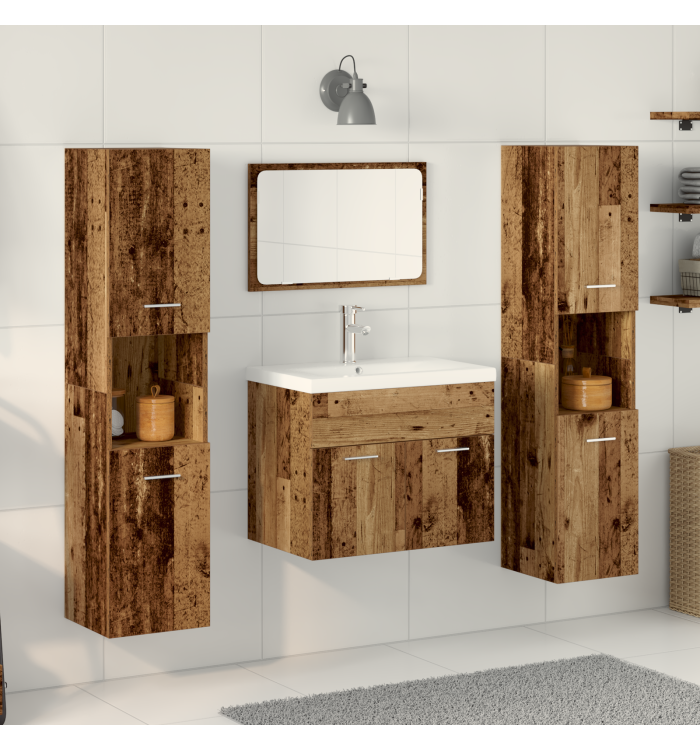 Ensemble de mobilier de salle de bain en bois vieilli | Mobilier & Déco