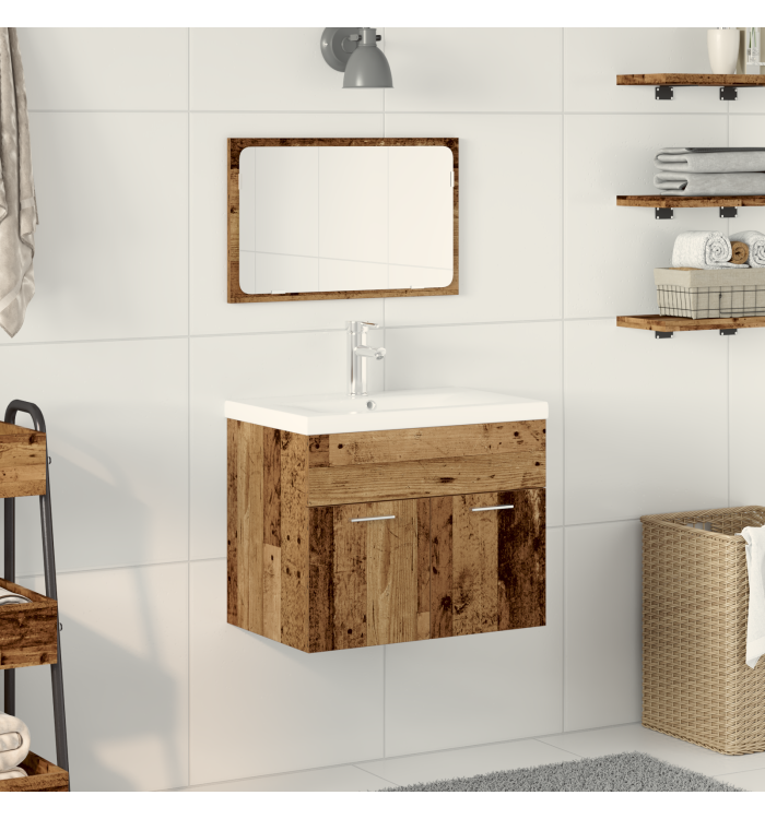 Ensemble de meubles de salle de bain 3 pièces en bois ancien reconstitué | Mobilier & Déco