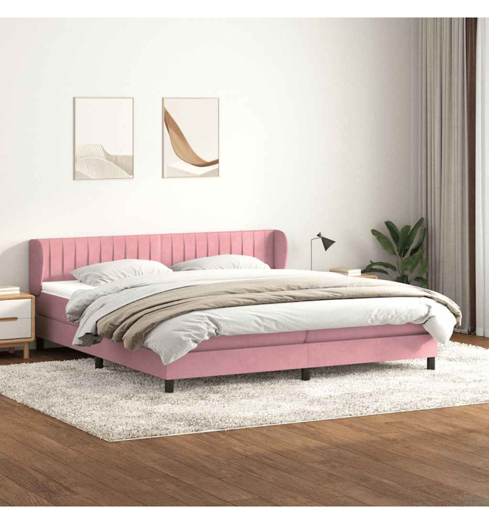 Sommier à lattes de lit avec matelas rose 200x210 cm velours | Mobilier & Déco