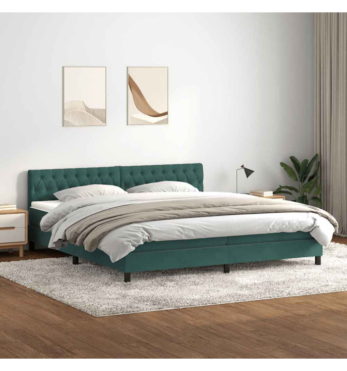 Sommier à lattes de lit et matelas vert foncé 200x210cm velours | Mobilier & Déco